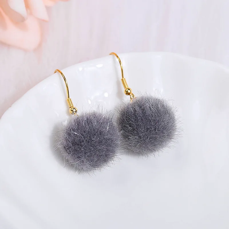 Fashion Short Drop Earrings for Women Girl Leopard Simple Hair Ball Models Dangle Earring Party Charm Jewelry Gifts Brincos - Окраска металла: HairGray