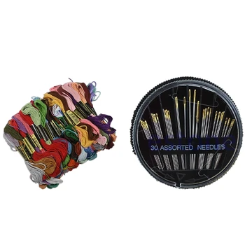 

HOT 30PCS Assorted Hand Sewing Needles with 100 skeins coloured embroidery thread cotton cross craft sewing floss kit