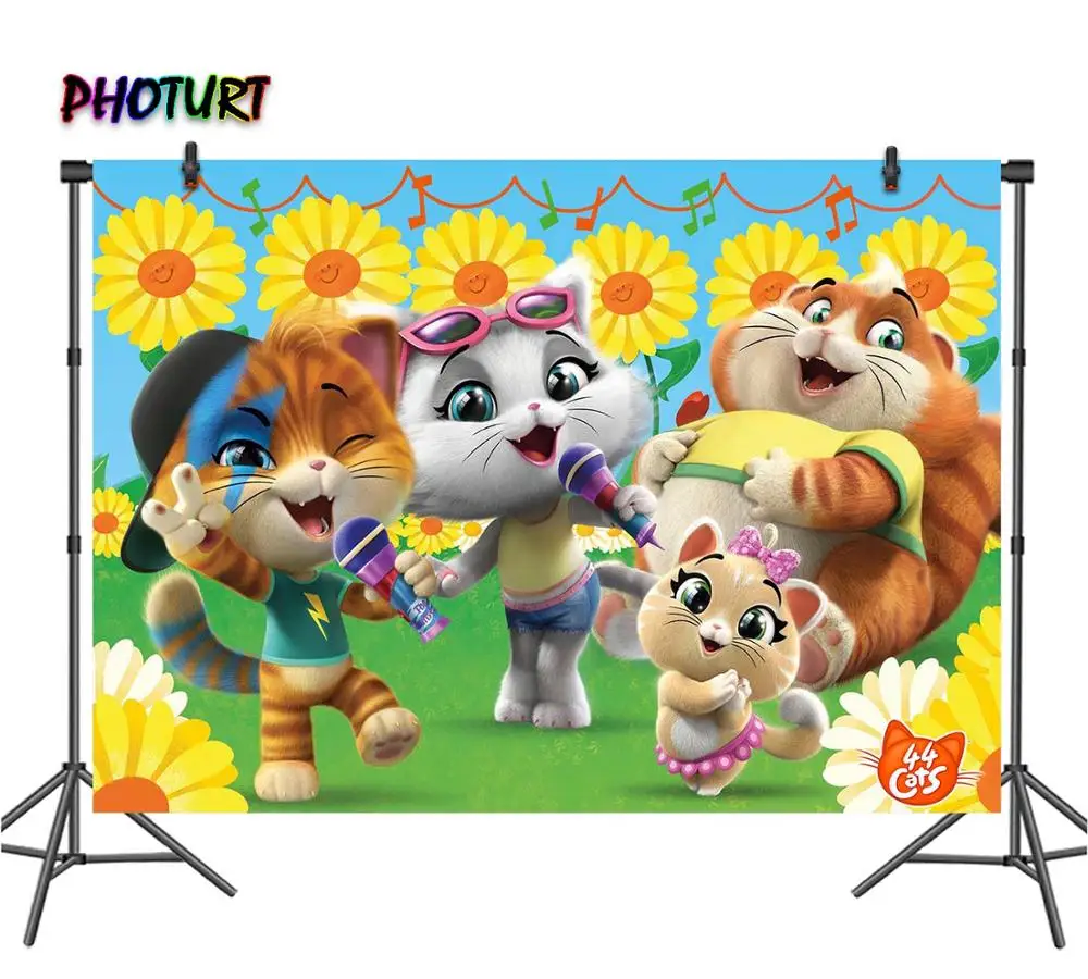 PHOTURT 44 Gatti фотографии фонов Baby Shower День рождения фон кошка музыка Подсолнух