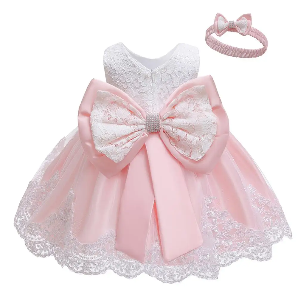 Платье для маленьких девочек летние детские платья принцесс для детей для маленьких девочек s платье на крестины для малышей Платье для первого дня рождения Одежда для новорожденных - Цвет: Pink