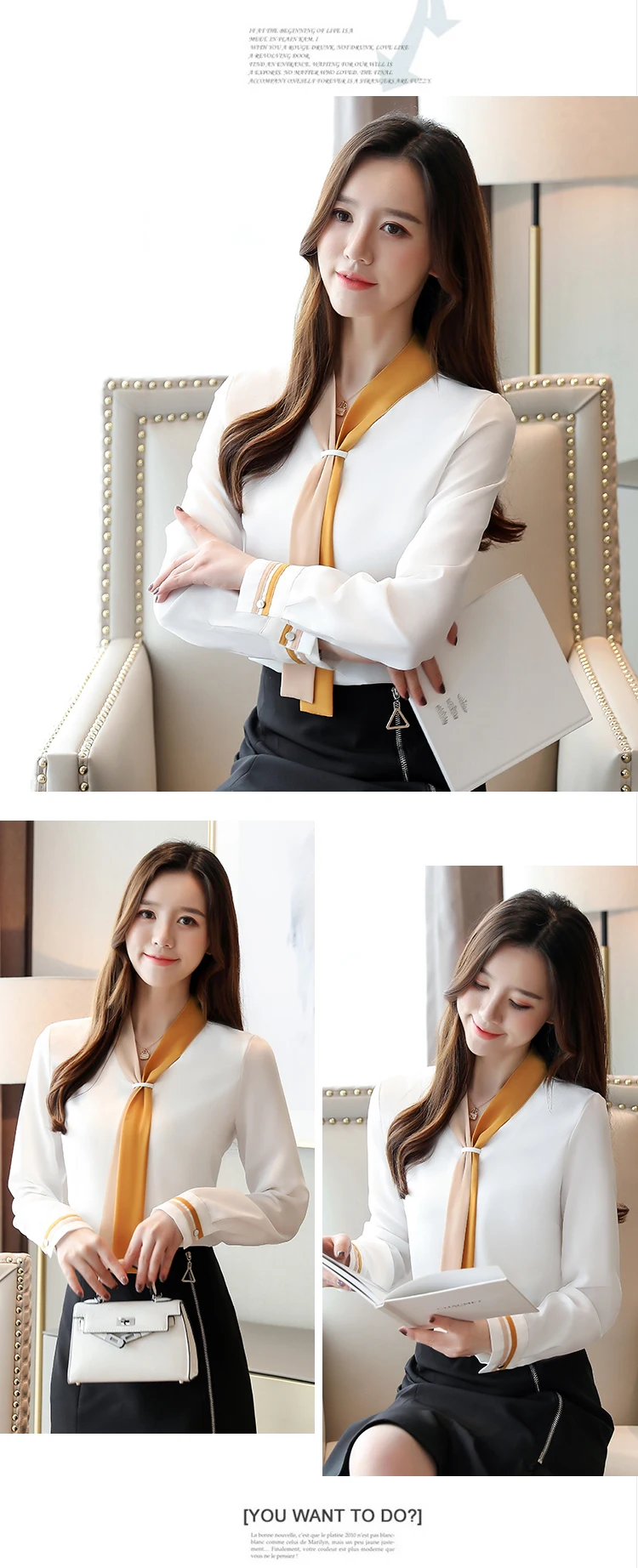 بلوزات شيفون نسائية كلاسيكية بأكمام طويلة ورقبة على شكل حرف V ، بلوزات فضفاضة ، ملابس غير رسمية ، أحادية اللون ، أنيقة ، مكتب ، خريف