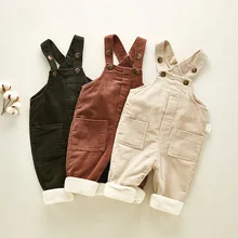 Зимние новые стильные вельветовые повседневные штаны с начесом штаны с подтяжками для детей 3-6-12 лет