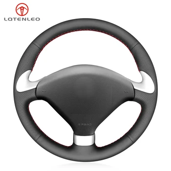 

LQTENLEO Black Artificial Leather Car Steering Wheel Cover For Peugeot 307 CC 2004-2009 307 SW 2004-2009 407 407 SW 2004-2009