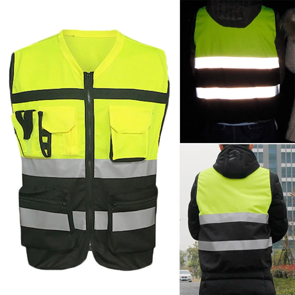 

Safety Vest Reflective Driving Jacket Night Security Waistcoat with Pockets OUJ99