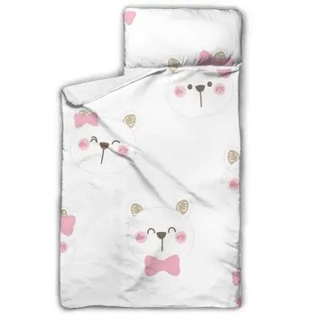 

Cute Cartoon Bear Face Toddler Nap Mat Children's Sleeping Bag with Removable Pillow for Preschool Daycare and Sleepovers