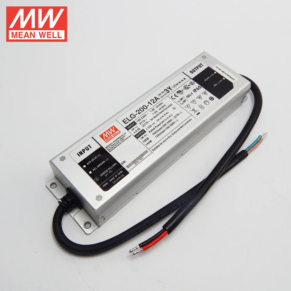Бренд MEAN WELL представляет ELG 200 12A 3Y 192W 16A 12V регулируемый светодиодный Питание 110 V/220