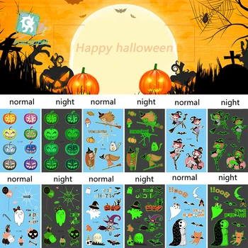 

New 2019 Halloween Tattoo Stickers Cute Children Cartoon Funny Pumpkin Elements Luminous Tattoo Body Art Fake Flash Taty Tatoo