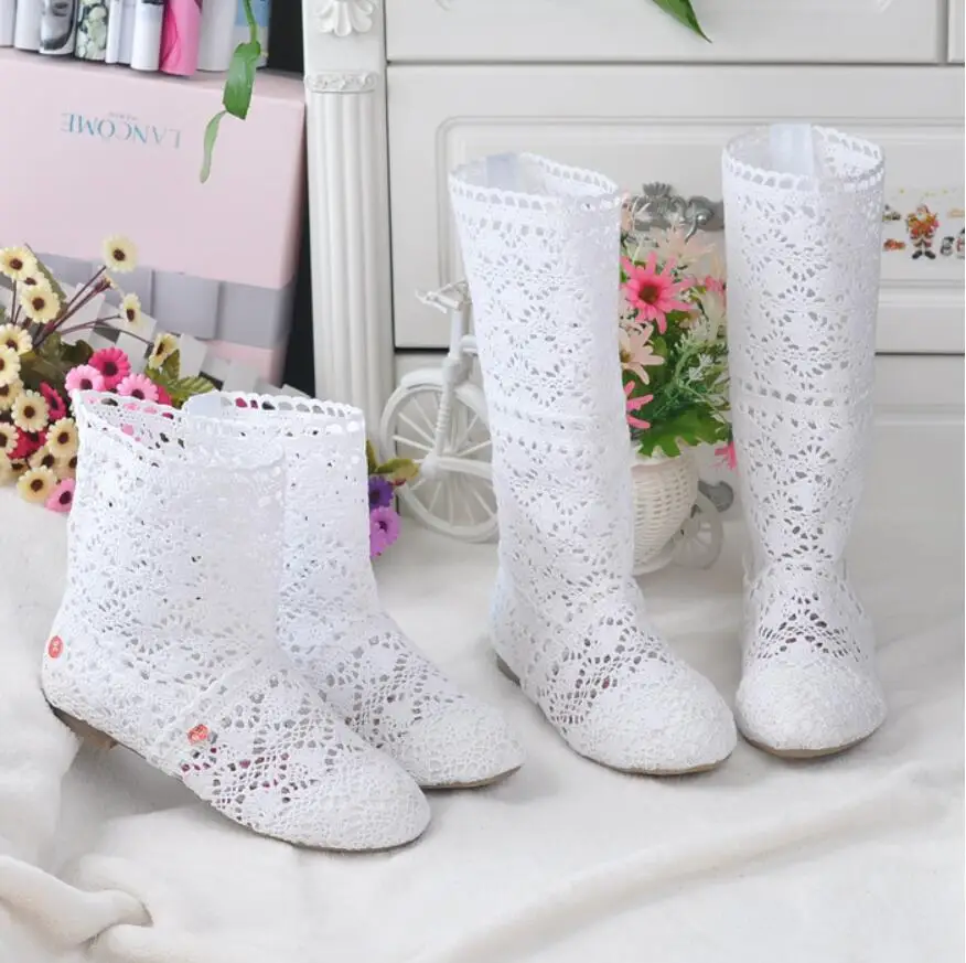 hollow boots shoes breathable knit line mesh boots summer women's knee high tube women's shoes 34-41 women boots
