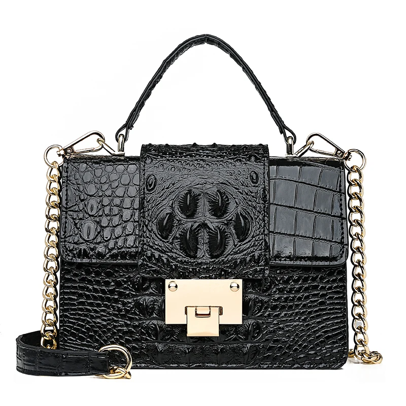 Маленькие женские сумки через плечо с крокодиловым узором, женские роскошные кожаные сумки, дизайнерские женские винтажные сумки через плечо - Цвет: Черный