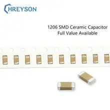 100 Uds 1206 SMD condensador Sets electrónicos 200pF-47uF 5%, 10% de 3216 470pF 3.3nF 22uF 50V 104J 476K MLCC completa valor disponible DIY
