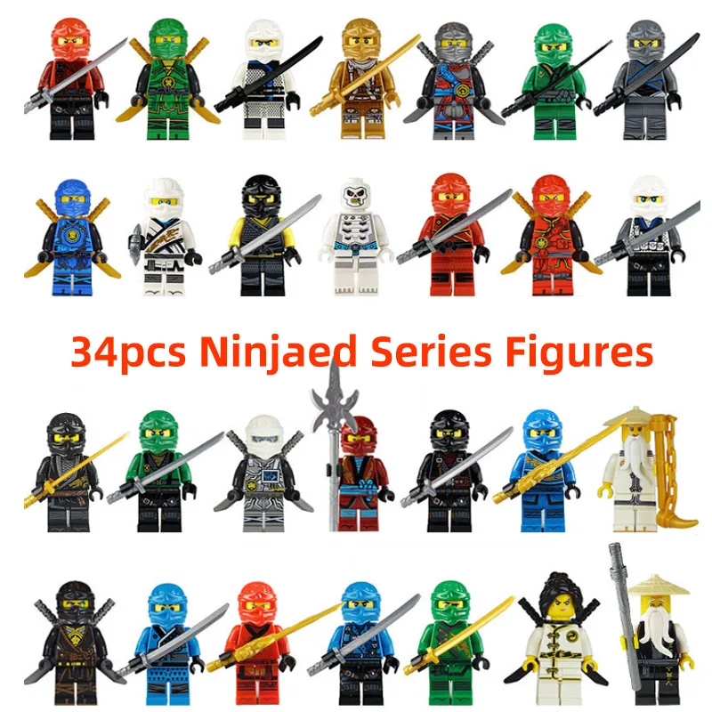 

34pcs/lot Ninjagoed Building Blocks Kai Cole Jay Zane Lloyd Nya Mini action Figures Compatible legoingly Toys for children Gift