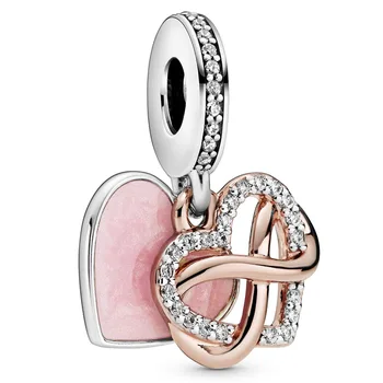 

925 Sterling Silver Charm Rose Sparkling Infinity Heart Family Forever And Always Pendant Beads Fit Pandora Bracelet Diy Jewelry