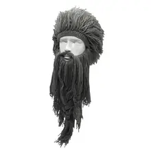 Съемная вязаная шапка с бородой Мужская цепь из нержавеющей стали шапка на Хэллоуин Косплей вечерние Viking зимняя теплая шерстяная шапка ручной работы ветрозащитная