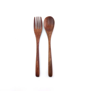 

Natural Wooden Spoon and Fork Set Kitchen Cutlery Food Salad Fruit Tableware Handmade Fork Spoon Set Camping Outdoor for Cooking