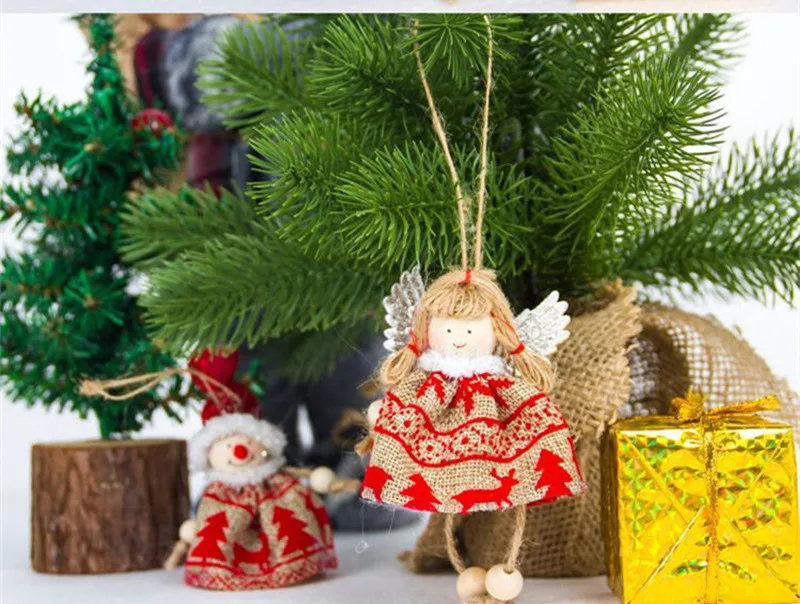 Новогодний ангел, натуральная Деревянная Рождественская елка, украшение, милый ангел, плюшевая кукла, рождественская елка, украшение Санта Клауса, декор для рождественской елки