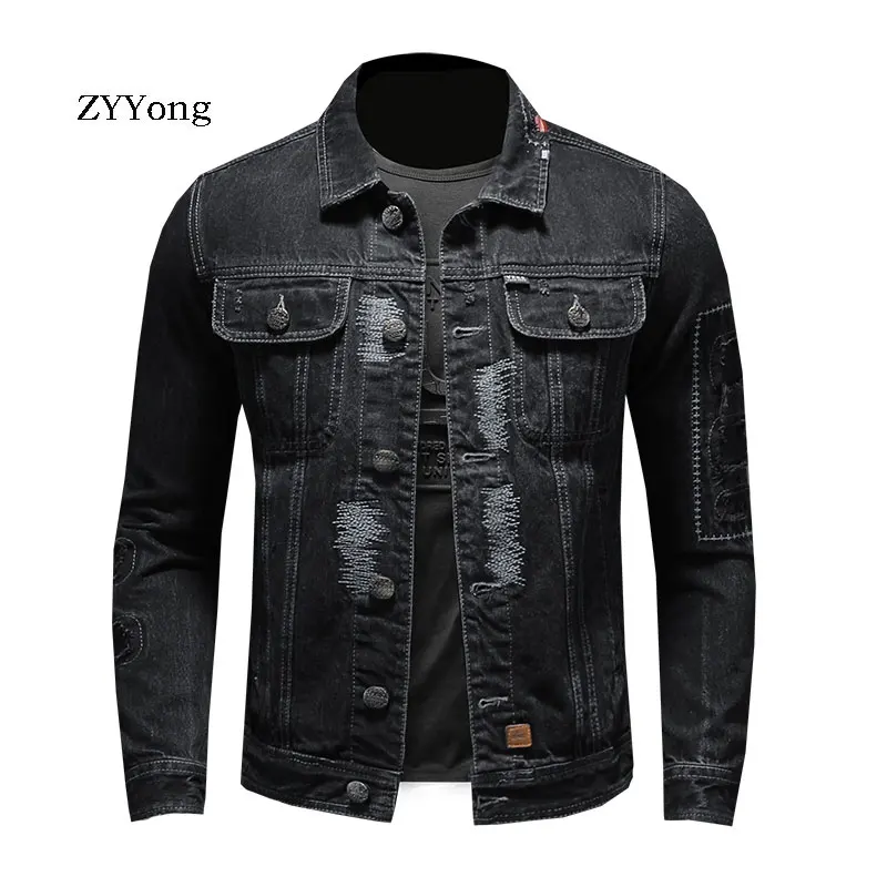 ^*Best Offers Мужская джинсовая куртка ZYYong, повседневная хлопковая мотоциклетная куртка с отворотами, европейский стиль ^*Best Offers Мужская джинсовая куртка ZYYong, повседневная хлопковая мотоциклетная куртка с отворотами, европейский стиль