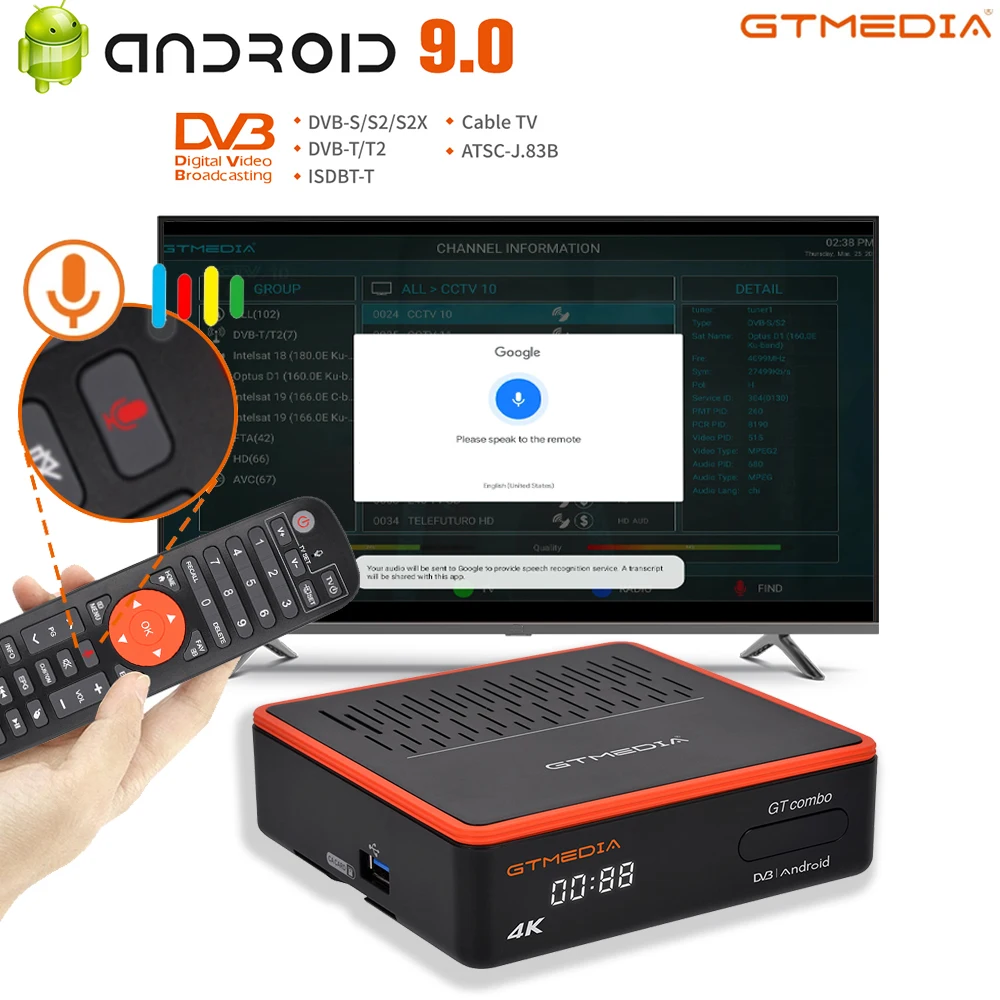 GTMEDIA GT Combo Android 9 0 TV BOX Quad Core 3D 4K Ultra HD двухъядерный процессор Wi-Fi 2 4/Wi-Fi 5 ГГц Smart