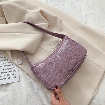 

Soft PU Leather Women Purple Underarm Bag Retro Solid Color Ladies Handbags Fashion Design Girls Small Shoulder Bags
