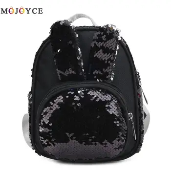 

Rabbit Ear Small Women Backpack Nylon Sequins Patchwork School Travel Knapsack Fashion Backpack