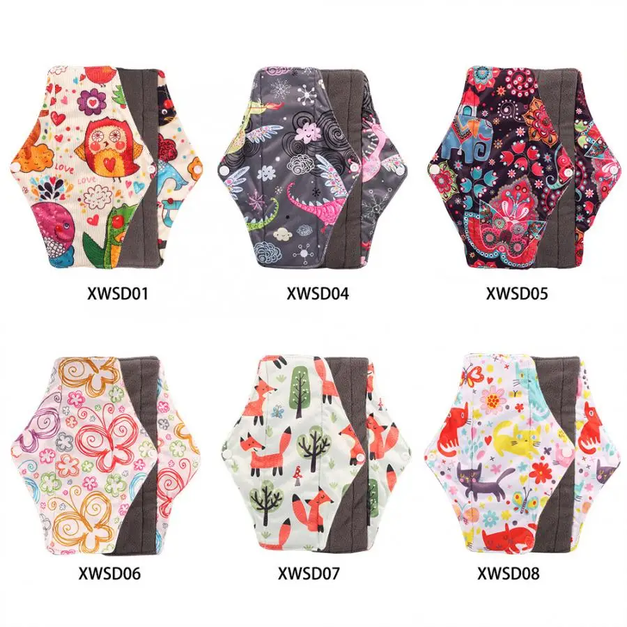 

1PC Reusable Charcoal Bamboo Cloth Menstrual Pads Washable Sanitary Towel Panty 6 Colors Feminine Hygiene Produ M