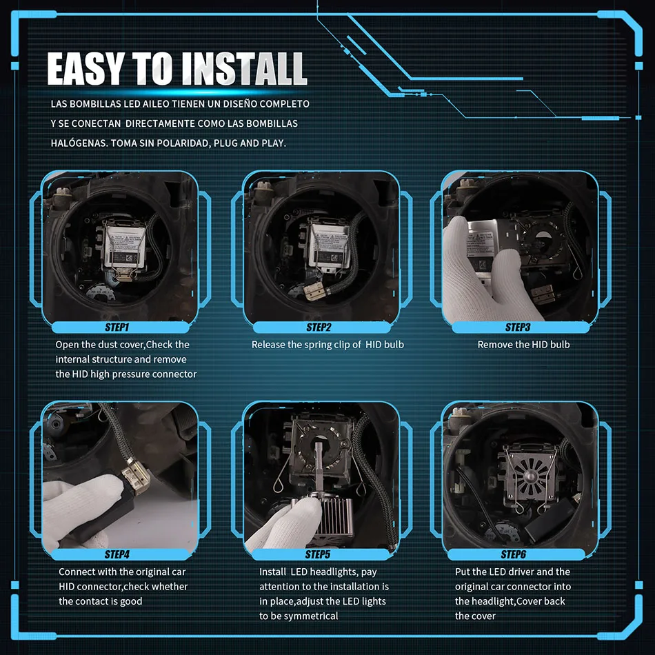 LED Car Headlights AILEO Mini 1:1 Canbus 6500K Cold White D1S D1R D2S D2R D3S D3R D4S D4R 110W 25000LM Auto Light Update Kit
