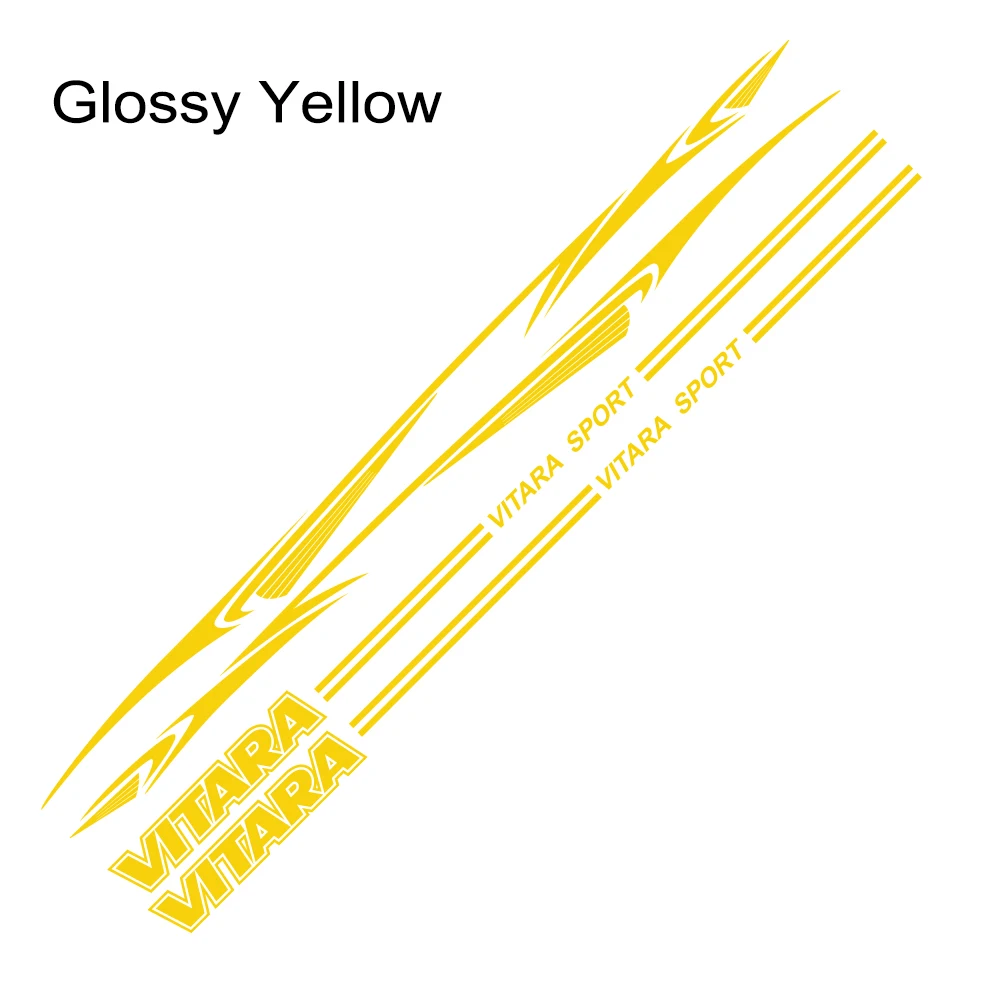 Glossy Yellow Светоотражающие боковые наклейки для двери автомобиля для Suzuki Vitara, виниловые автомобильные боковые полосы, наклейки на юбку, наклейки на тело, аксессуары - Название цвета: Glossy Yellow