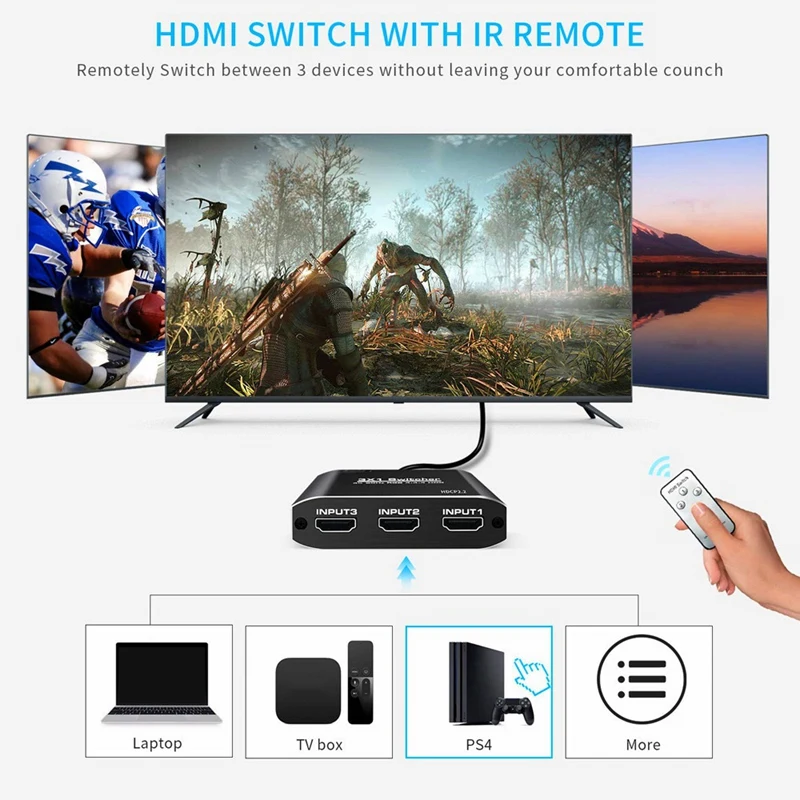 HDMI 2,0 Switcher 4K 60Hz HDR 3 в 1 выход HDMI Switcher сплиттер для Mi Box PS4 nintendo Switch PC(EU Plug