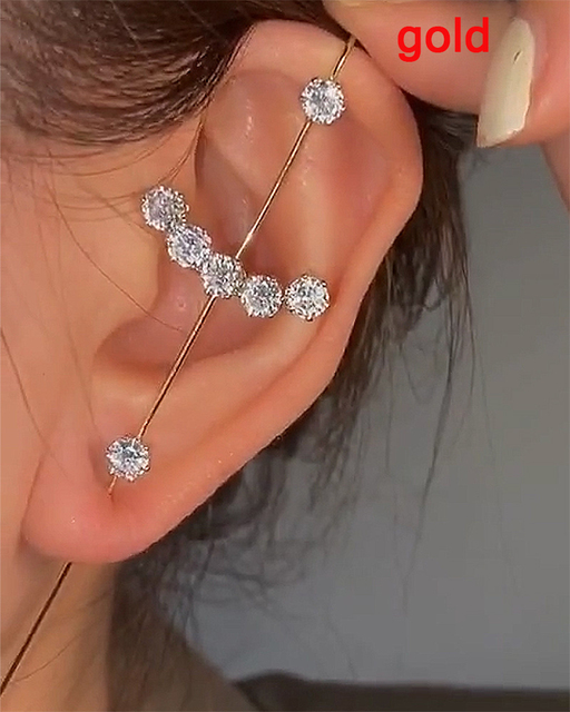 Ear Needle Wrap Crawler Hook Earrings for Women Surround Auricle Diagonal Stud Copper Inlaid Zircon Piercing Earrings /1 Pc