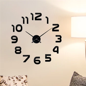 

3D Wall Clock Watch Clocks Horloge DIY Acrylic Mirror Wall Stickers Home Decoration Living Room Quartz Needle Wall Clock