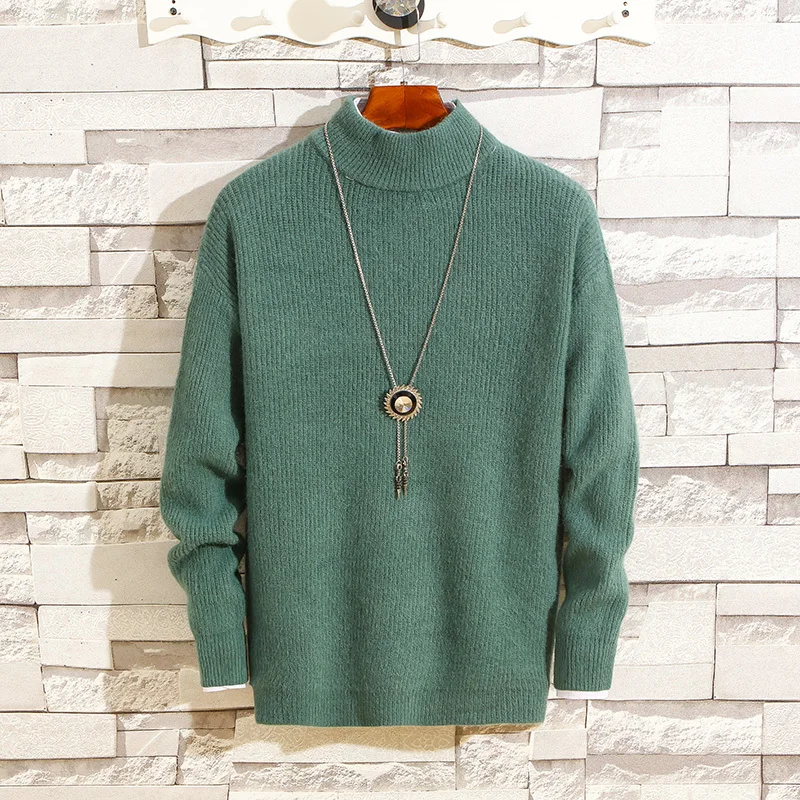

Winter New High Collar Sweater Men Warm Slim Fashion Solid Color Casual Knit Pullover Man Streetwear Wild Sweater Male Clothes