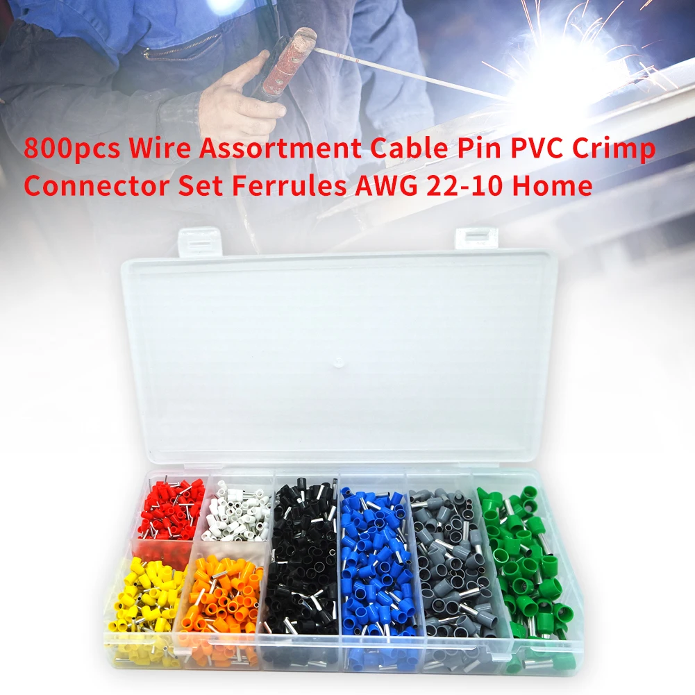 

800pcs PVC AWG 22-10 End Terminal Ferrules Push In Wire Assortment Crimp Connector Set Mini Electrical Professional Cable Pin