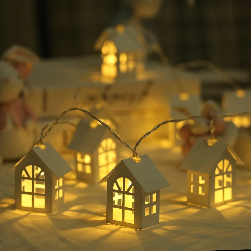 Светодиодный светильник-гирлянда с деревянным домиком, 2 метра, 10 Светодиодный светильник-Гирлянда для декора комнаты, Свадебный Праздничный Сказочный светильник, теплый белый