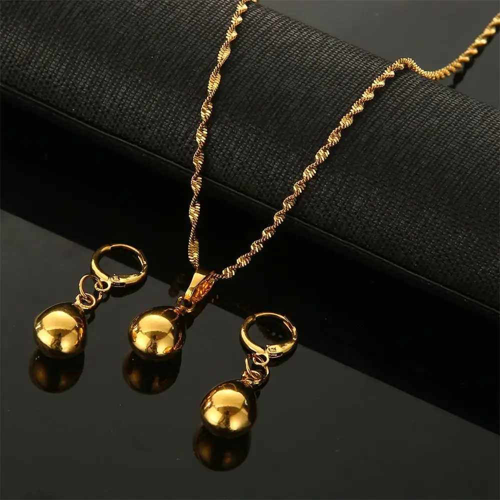 Золотой цвет трендовый кулон в виде сердца ожерелья серьги для женщин и девочек