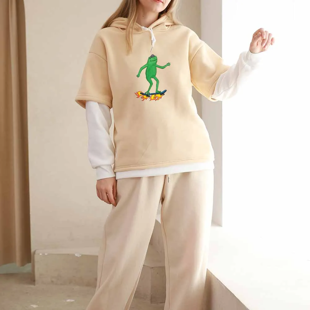 

Spring Skateboard Frog Oversized Sweatshirt Men Hoodies Women Harajuku Warm Pullover Womens Korean Style Hoodie Kawaii Clothes