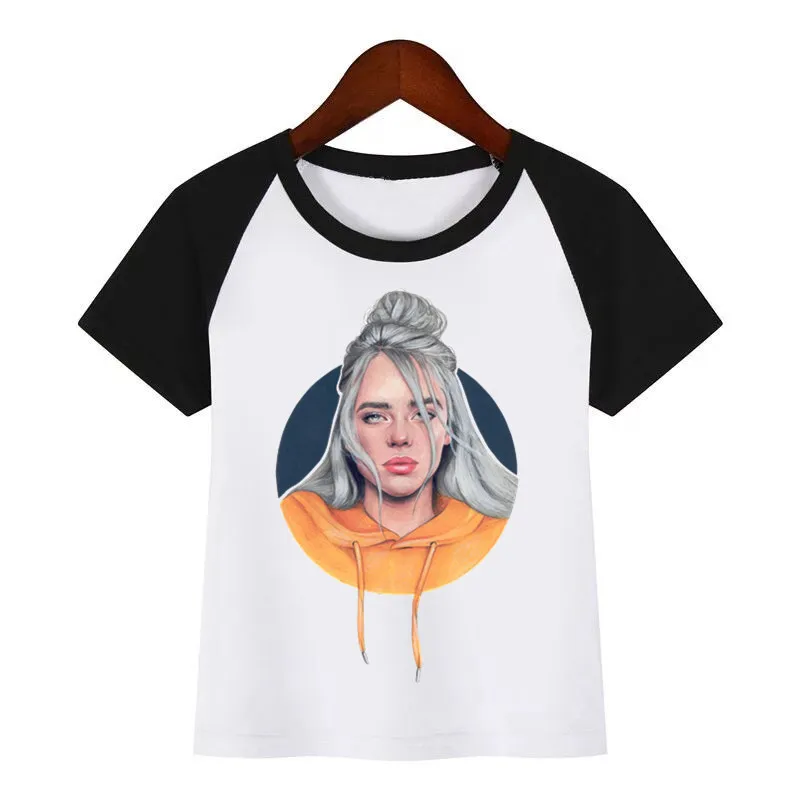 Футболка с принтом аниме для мальчиков и девочек Billie Eilish забавная одежда для малышей Летняя футболка