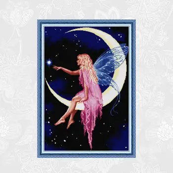 

Joy Sunday Moon fairy Paintings Cross Stitch Printed Canvas DIY Hand Made Embroidery Sets for Needlework Cotton Thread Crafts