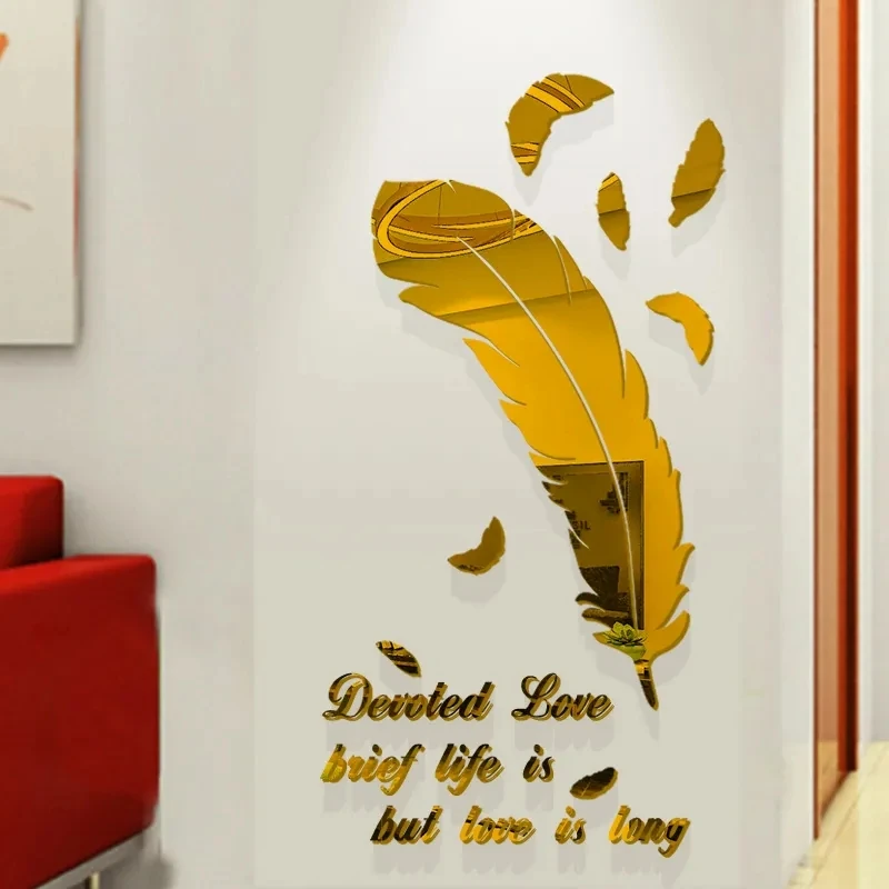 Vendita Calda Net Red Feather Decoration Wall Sticker 3D Stereo Mirror Decalcomanie Negozio Di Abbigliamento Shopping Mall Decor Wall Sticker