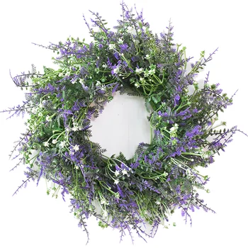 

30cm Artificial Lavender Hanging Wreath Front Door Garden Flower Wall Garland Leaves Simulated Vine for Wedding Party Decoration