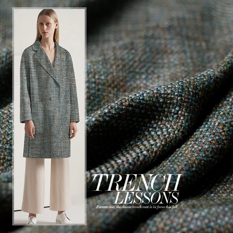 Тонкая шерстяная ткань верблюжий зеленый Плетеный шерстяной твид высокого класса осень и зима пальто платье ткань мягкая и удобная ткань