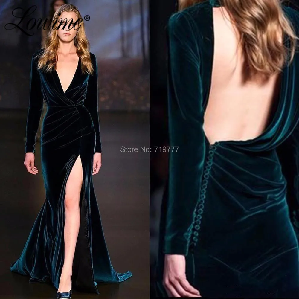 

Robe De Soiree Green Women V Neck Evening Dresses 2020 African Party Dress Mermaid High Split Side Evening Gowns Dinner Dress