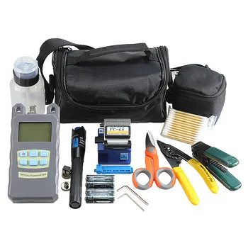 

9 tools Fiber Optic FTTH Tool Kit with FC-6S Fiber Cleaver Kevlar Optical Power Meter VFL 5km