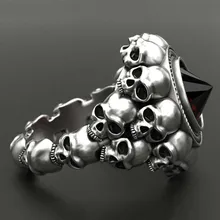 Готические панк кольца с черепом для мужчин ретро скелет черный красный Конус мужское кольцо ювелирные изделия Байкер стимпанк кольца Anillo ...(China)