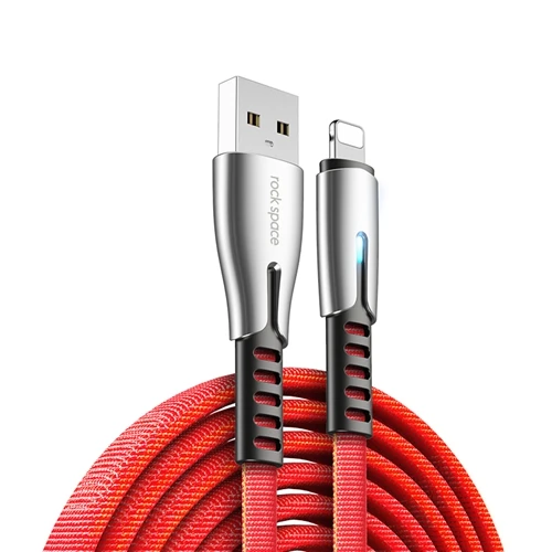 Рок цинковый сплав светодиодный USB кабель для iPhone провода 11 Pro Max Xs Xr X 8 7 6 Plus 2.4A быстрое зарядное Освещение кабель для iPad кабель синхронизации - Цвет: Red