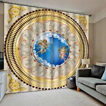 

3D Curtain Luxury Blackout Window Curtain Living Room europe curtains sky angel stereoscopic curtains