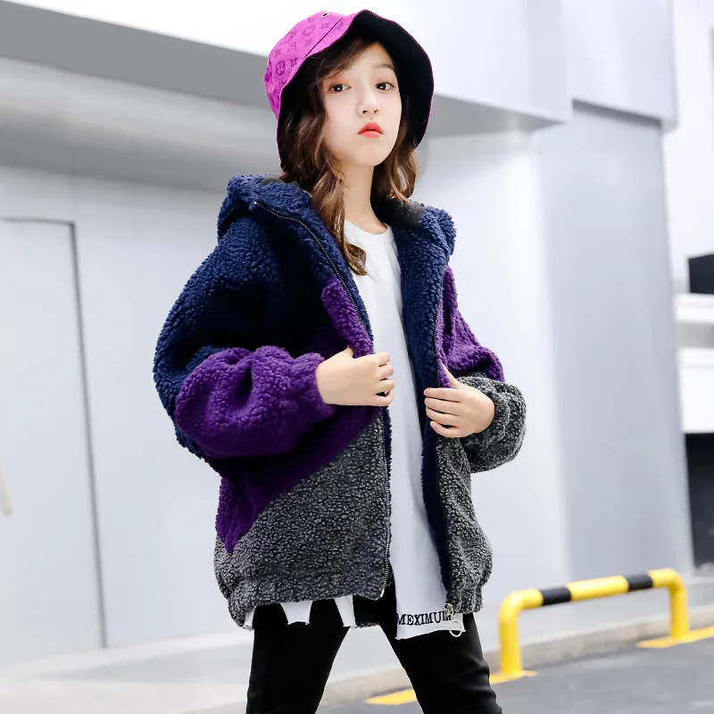 Зимние пальто для девочек-подростков флисовые топы, толстая теплая меховая Детская куртка с капюшоном для девочек, верхняя одежда для детей 12, 13, 14 лет