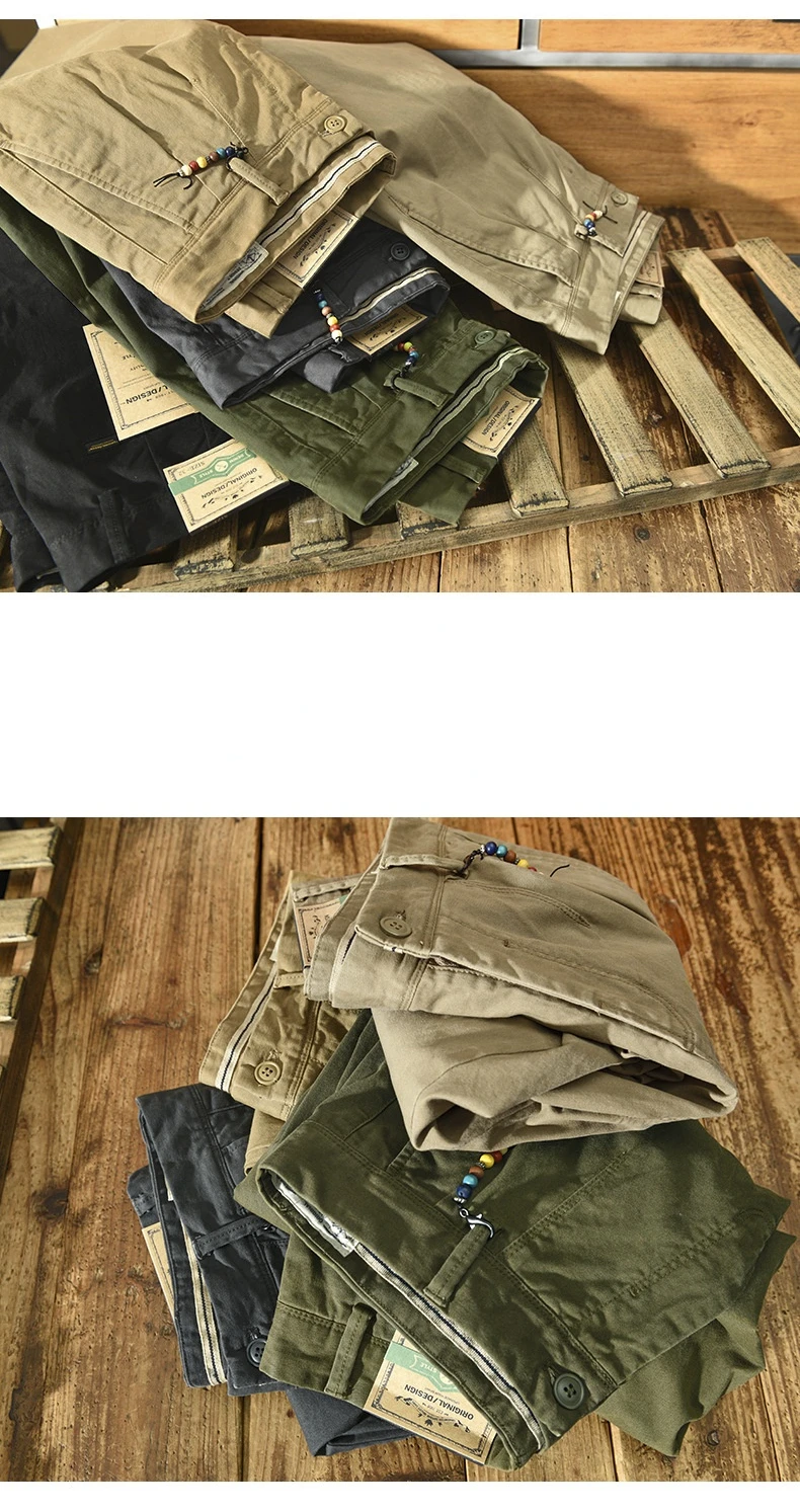 cargo pants outfit Autumn Winter New Men's Trousers Cotton Solid Color Casual Cargo Pants Button Big Pocket Khaki Workwear GML04-Z301 black cargo trousers