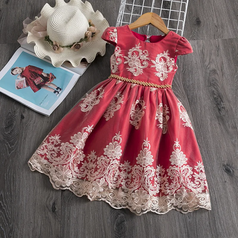Red Kids Dresses For Girls Flower Lace Tulle Dress Wedding Little Girl ...