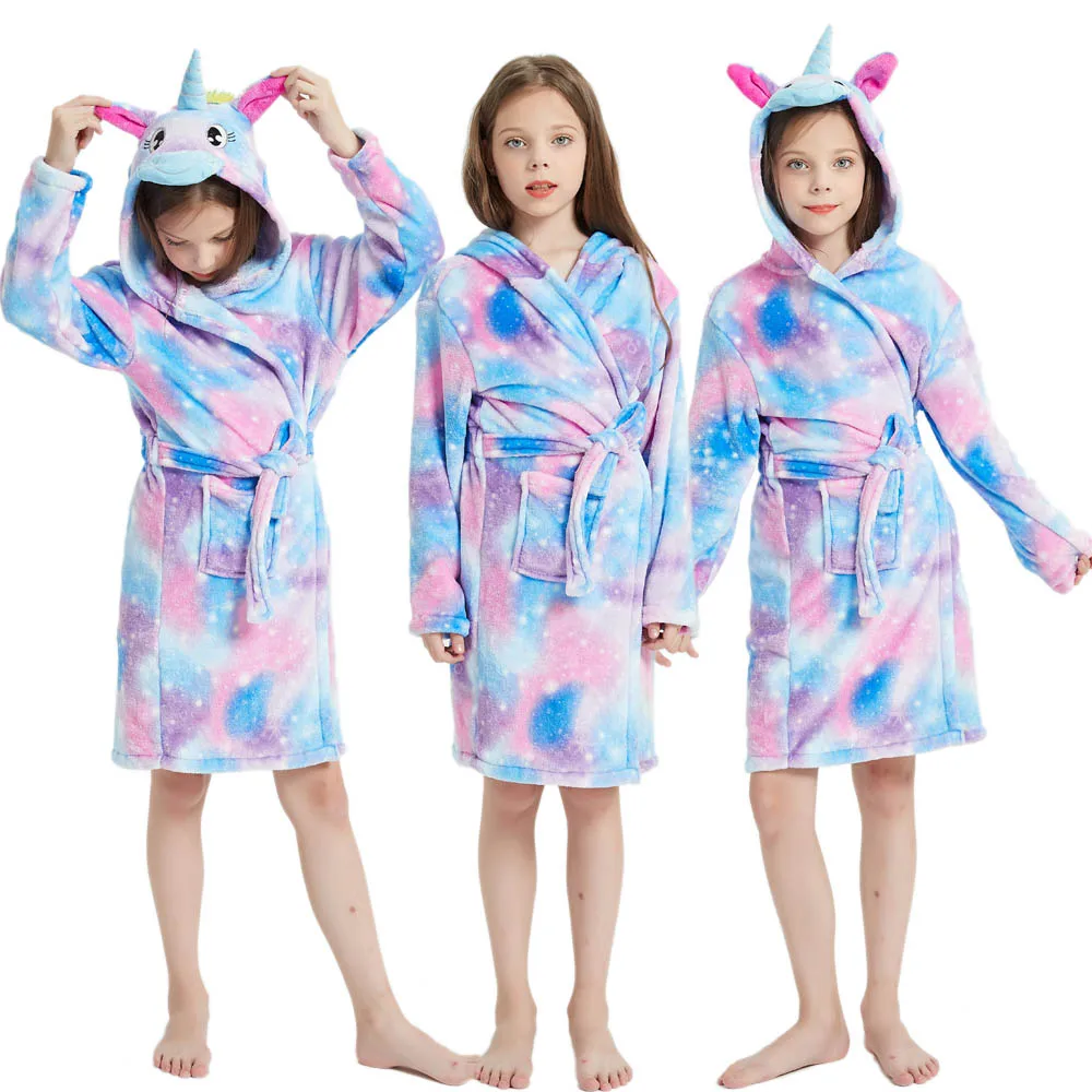 sleepwear for boy Kids Bathrobe for Girls Boys Towel Robe Kigurumi Unicorn Animal Pajamas Winter Warm Soft Girl Bathrobe Hoodie Children Clothing children's sleepwear Sleepwear & Robes
