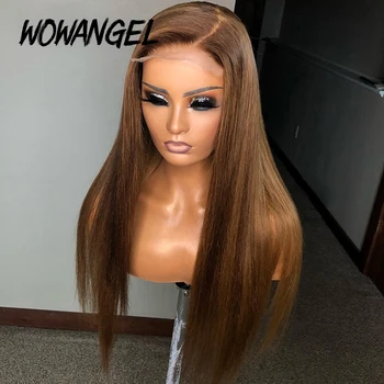 

WOWANGEL PrePlucked 13X4 Lace Front Human Hair Wigs 180% Straight Brown Colored 4x4 lace closure Wigs With Baby Hair Remy