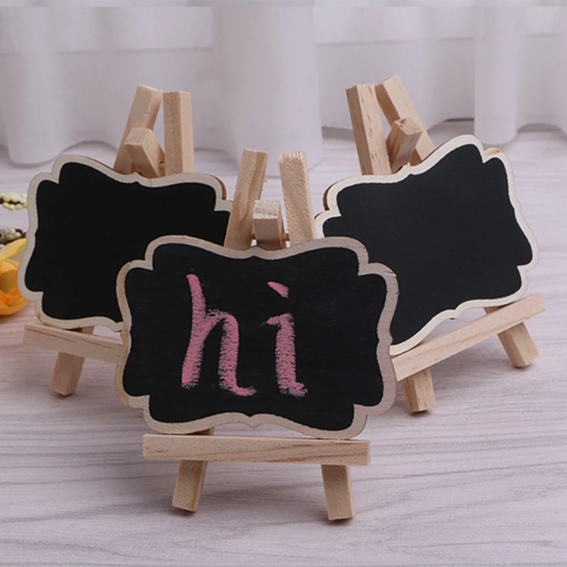 Mini pizarra de madera con soporte para pizarra, etiquetas para decoraciones de mesa para fiestas de boda, 3 uds.